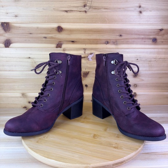 White Mountain Boots Women 8M Dorian Burgundy Lace Up Side Zip Combat Ankle Boot - Picture 8 of 13
